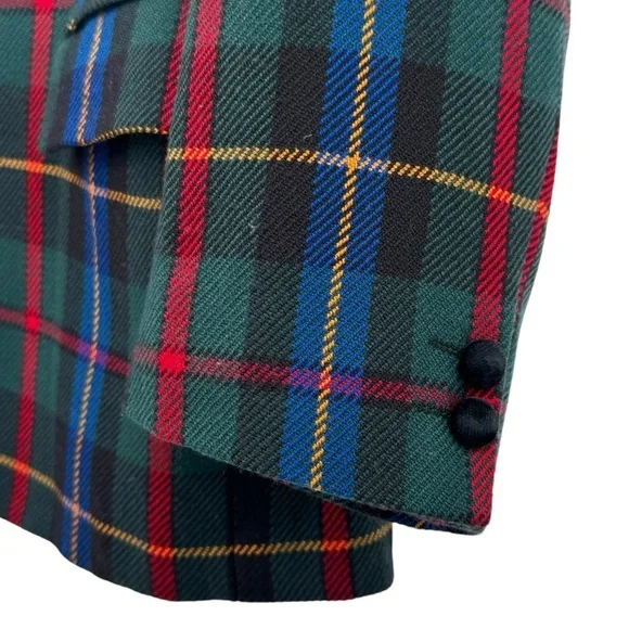 Vintage Women's Blazer Scotch House Wool Cashmere Holiday Plaid Velvet Trim | L - Picture 6 of 12